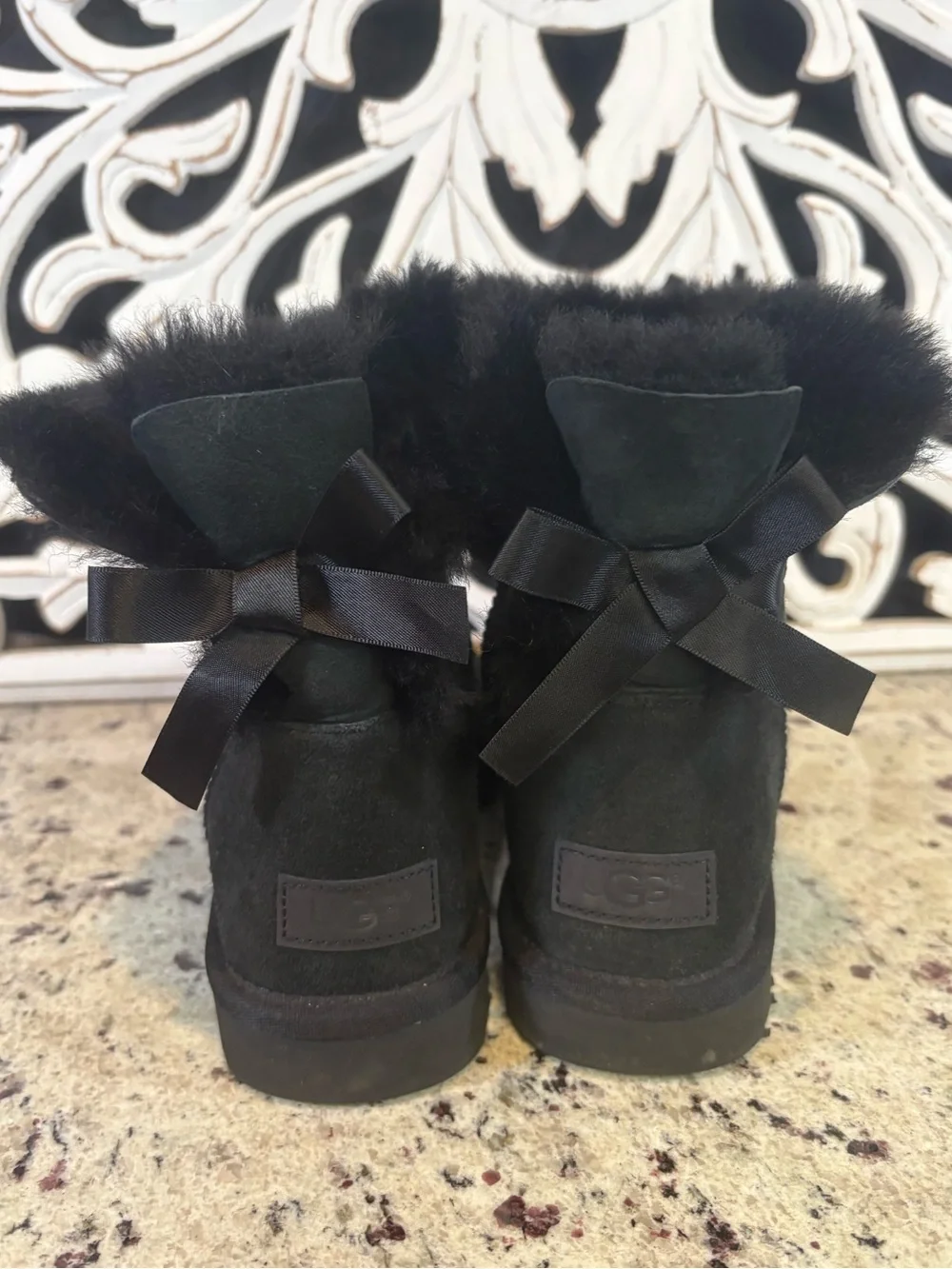 UGG Mini Bailey Bow II Black Boots Size 8